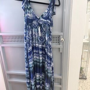 Blue Tie-Dye Sleeveless Dress